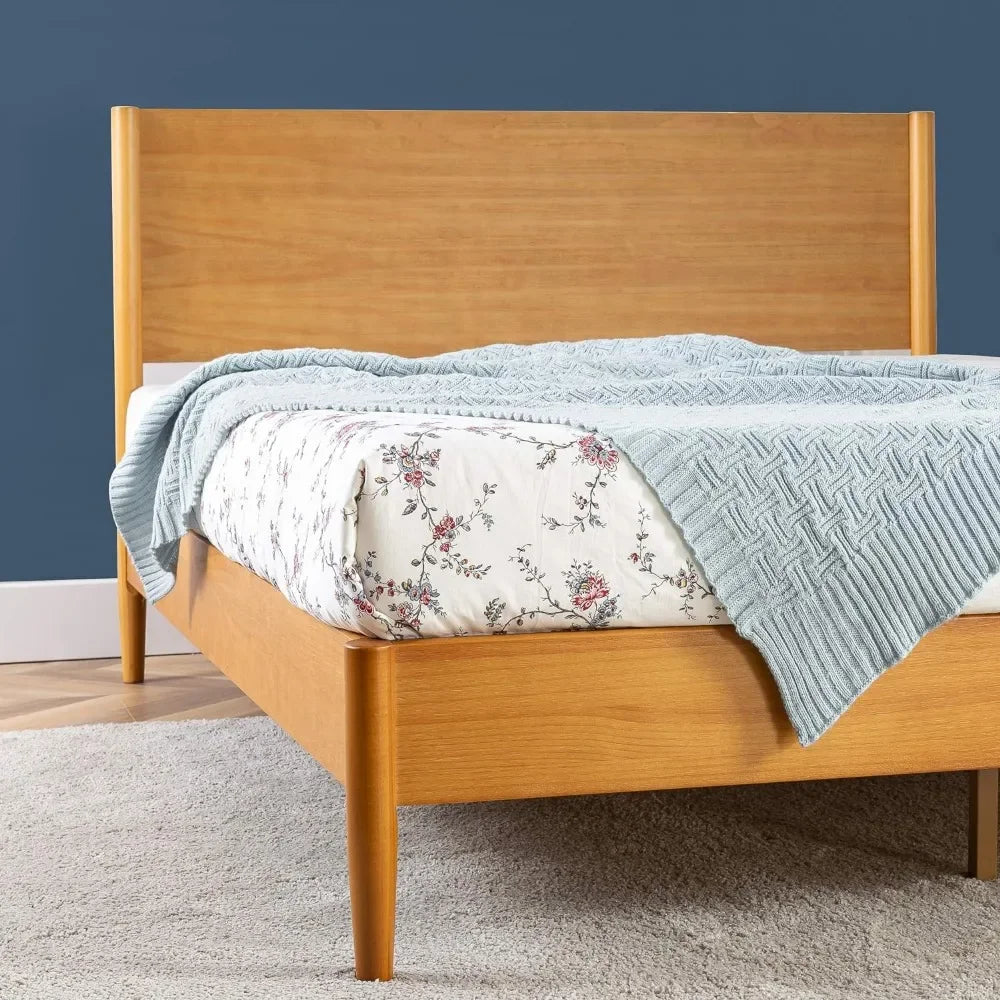 Allen Mid Century Wood Platform Bed Frame in Full Queen or King