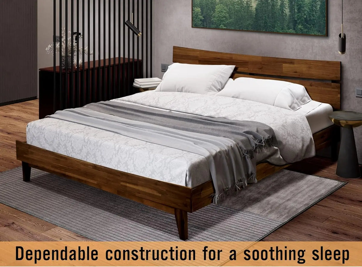 Acacia Aurora King Wooden Bed Frame with Headboard - Platform Bed with Wood Slat Support