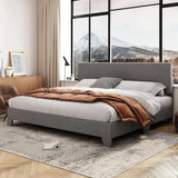 Platform Bed Frame With Adjustable Upholstered Headboard in Gray or Black for King, Queen, Or Full Size Bed Frame