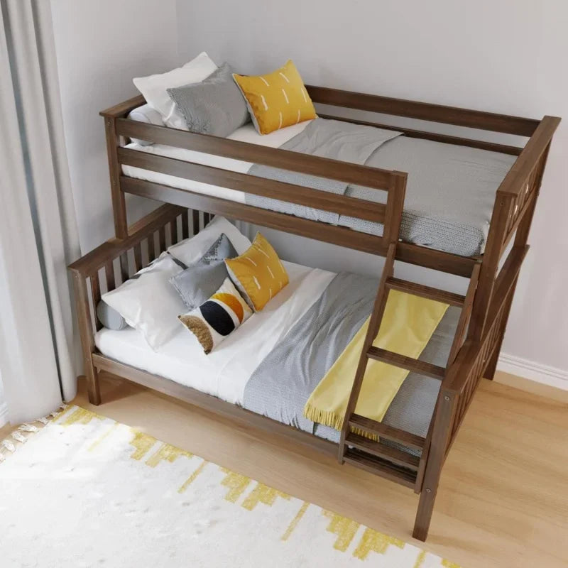 Bunk Bed Twin Over Full with Ladder Made with Bamboo and Pine Wood