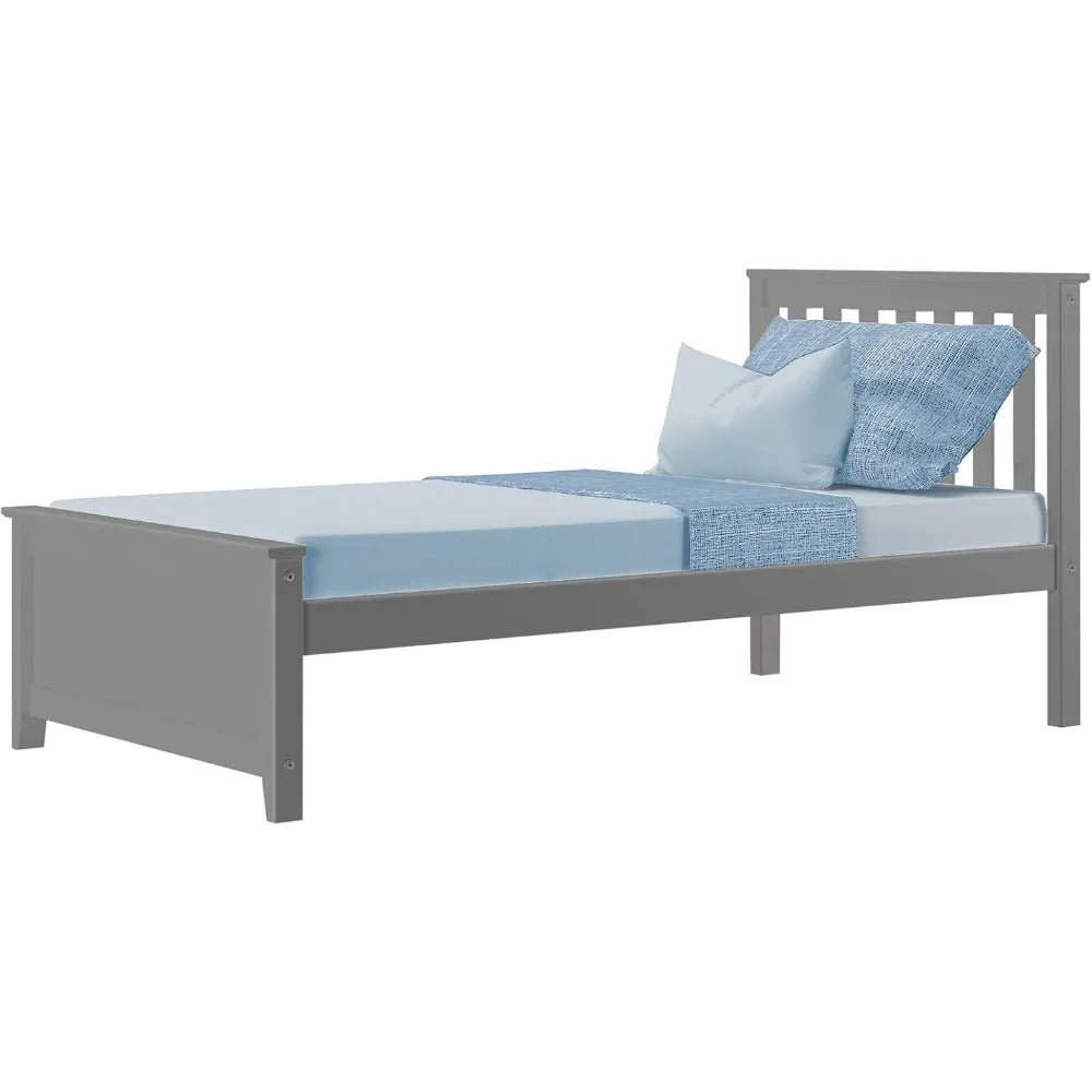 Twin Bed Frame with Slatted Headboard in Grey