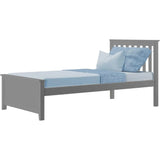 Twin Bed Frame with Slatted Headboard in Grey