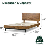 King Wood Platform Bed Frame with Adjustable Headboard and Slats