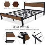 14 Inch Queen Size Metal Platform Bed Frame with Wooden Headboard and Footboard