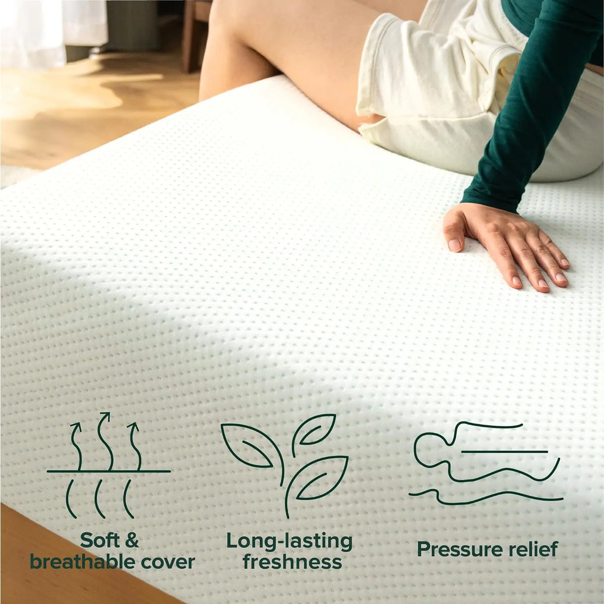 10 Inch Green Tea Memory Foam Mattress - Medium Firm - Pressure Relief