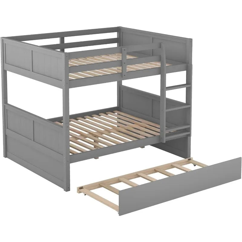 Twin Over Full Bunk Bed with Twin Size Trundle, Stairway, Storage and Guard Rail