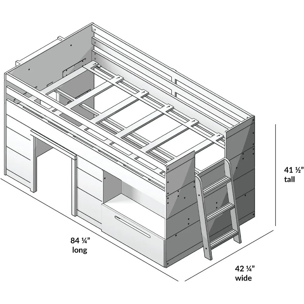 Twin Low Loft Bed with Storage Drawer and Ladder - Modern Farmhouse