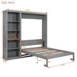 Full Size Murphy Bed with Shelves in Gray