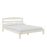 Full Platform Bed Frame With Headboard and Slats in White