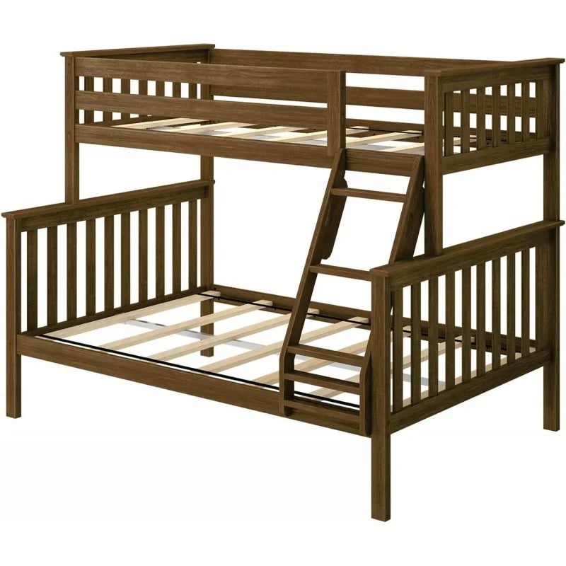 Bunk Bed Twin Over Full with Ladder Made with Bamboo and Pine Wood