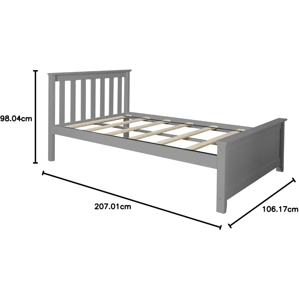 Twin Bed Frame with Slatted Headboard in Grey