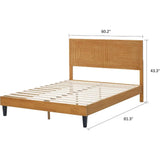 Mid Century Modern Solid Wood Platform Bed Frame with Adjustable Height Headboard and Wood Slat Support