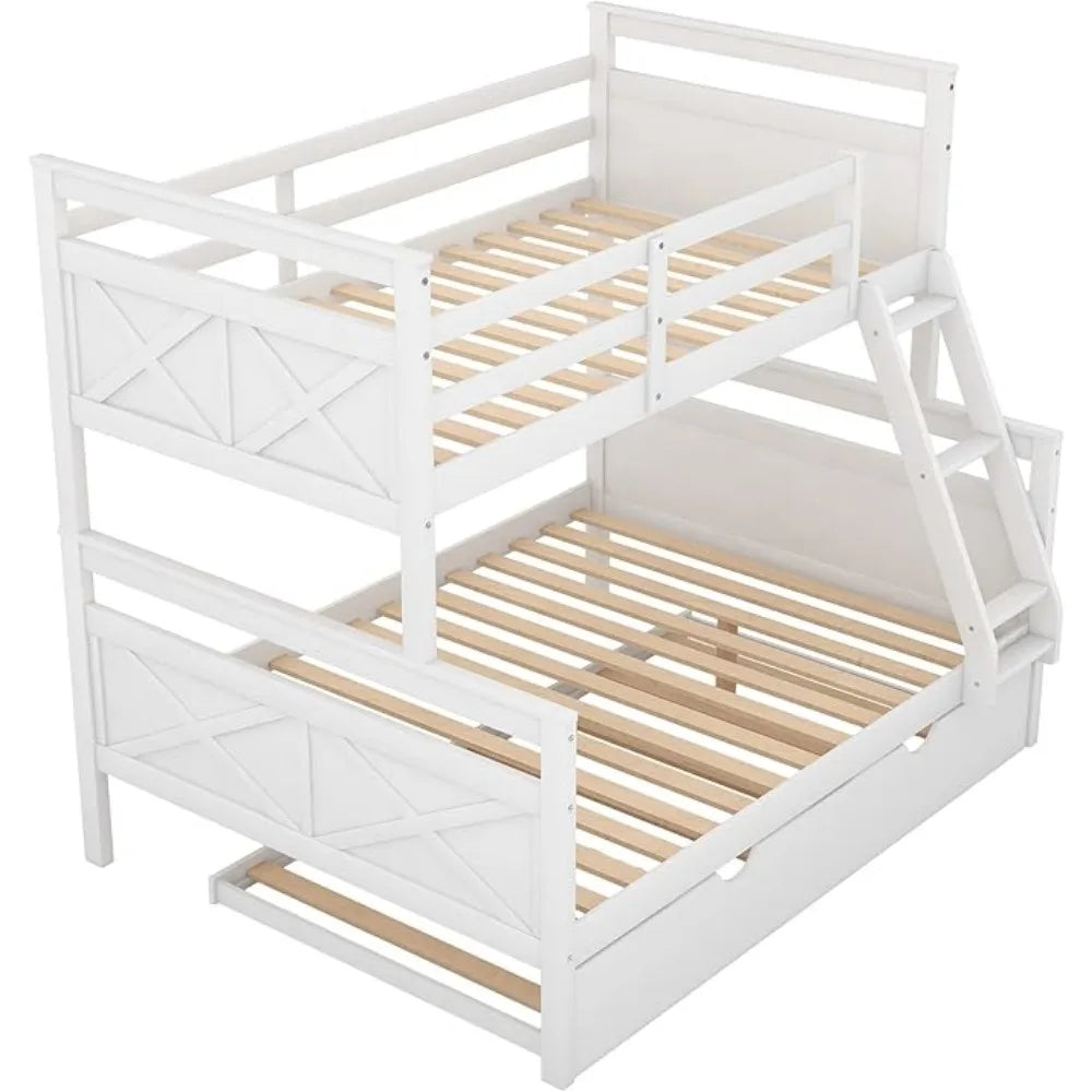 Twin Over Full Bunk Bed Trundlein White Wood