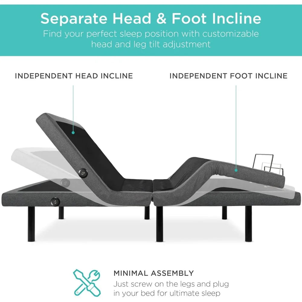 Adjustable Bed Frame in Twin-XL, Queen, King - Zero Gravity Base for Stress Management