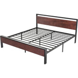 14 Inch Queen Size Metal Platform Bed Frame with Wooden Headboard and Footboard