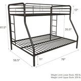 Twin Over Full Metal Bunk Bed Frame With Ladder and Guardrail