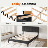 Queen Bed Frame with Adjustable Headboard - Linen Upholstered Wooden Platform Bed Frame with Wood Slats