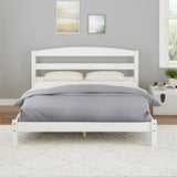 Full Platform Bed Frame With Headboard and Slats in White