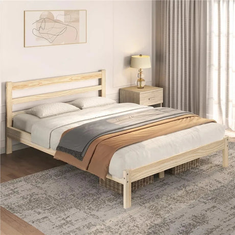 Solid Pine Wood Queen Platform Bed